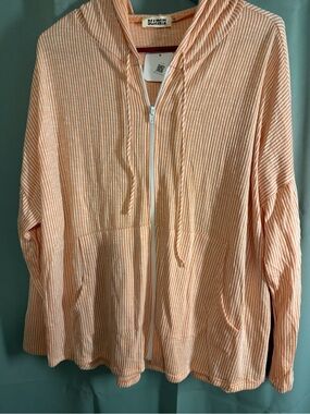 Blumin Peach and White Striped Zip Hoodie